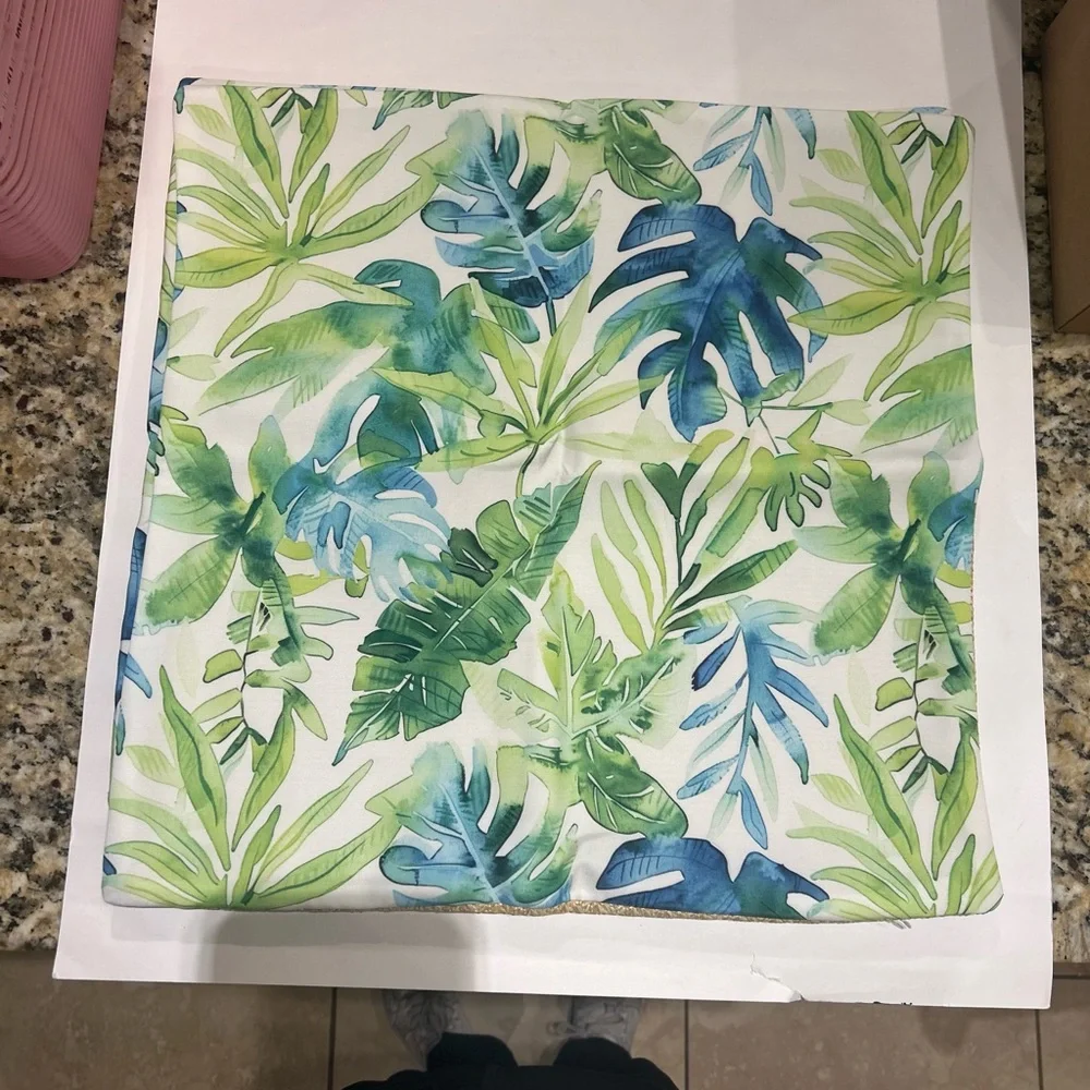 Tropical Leaf Print Woven tan set of two decorative throw pillow cover boho